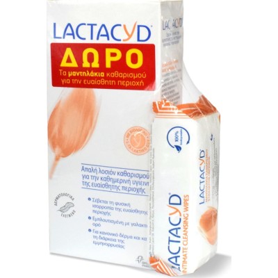 LACTACYD DAILY LOTION 300ML  ΔΩΡΟ Intimate Wipes Υγρά Μαντηλάκια Καθαρισμού Ευαίσθητης Περιοχής 15 τεμ