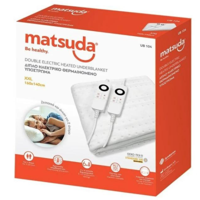 Υπόστρωμα Ηλεκτρικό Διπλό Matsuda -UB 104- XXL 140x160cm, 2x6 θέσεων θερμοκρασίας, Πλενόμενη,