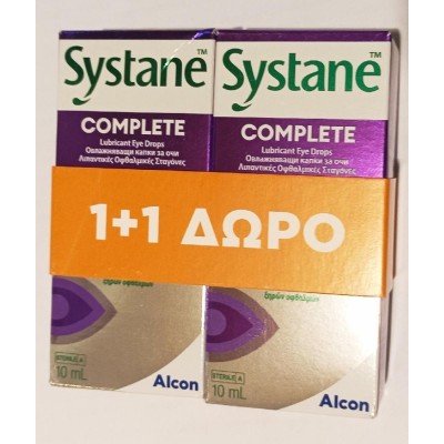 SYSTANE COMPLETE EYE DROPS 10ML 1+1ΔΩΡΟ ΧΩΡΙΣ ΣΥΝΤΗΡΗΤΙΚΑ