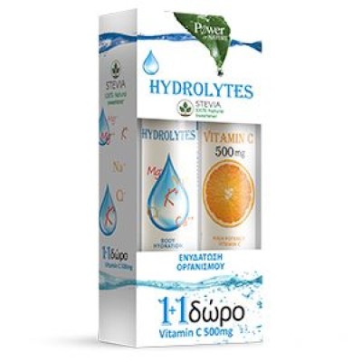 Power of Nature Hydrolytes Stevia Συμπλήρωμα Διατροφής με Ηλεκτρολύτες 20Tabs & ΔΩΡΟ Vitamin C 500mg Συμπλήρωμα Διατροφής 20Tabs