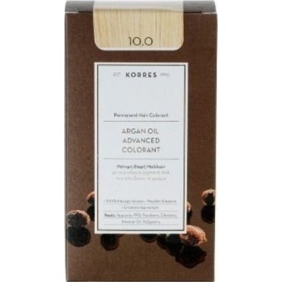 Korres Argan Oil Advanced Colorant 10.0 Ξανθό Πλατίνας Φυσικό Μόνιμη Βαφή Μαλλιών Χωρίς Αμμωνία 50ml