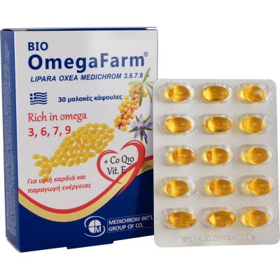Medichrom OmegaFarm Omega 3 6 7 9 & Co Q10 Vitamin E Φυσικό Συμπλήρωμα Διατροφής, 30 Μαλακές Κάψουλες