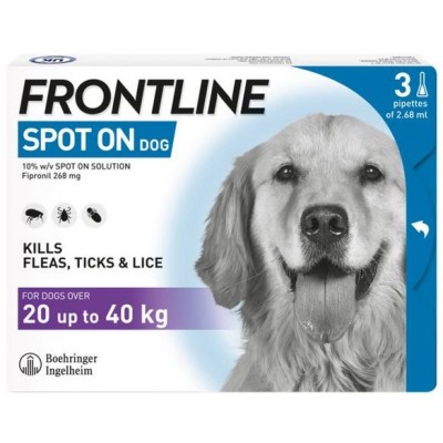 Frontline Spot On Dog Αντιπαρασιτικές Αμπούλες Σκύλων 20-40kg, 3 Αμπούλες